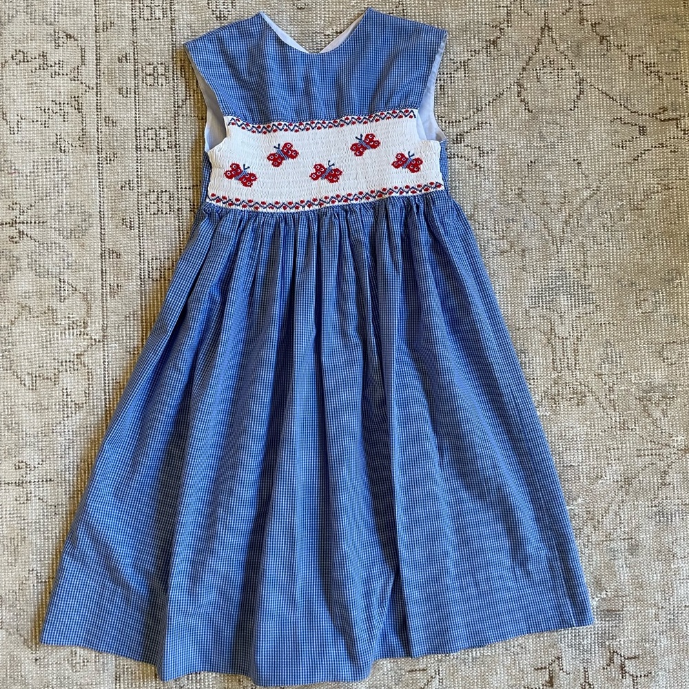 Vintage blue dress with butterfly smocking